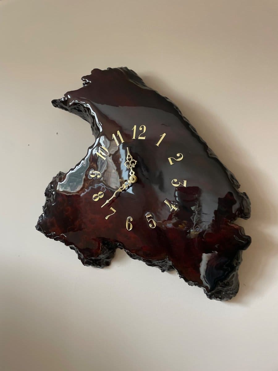 Burl Wood Slab Wall Clock with Gold Numerals - photo 1