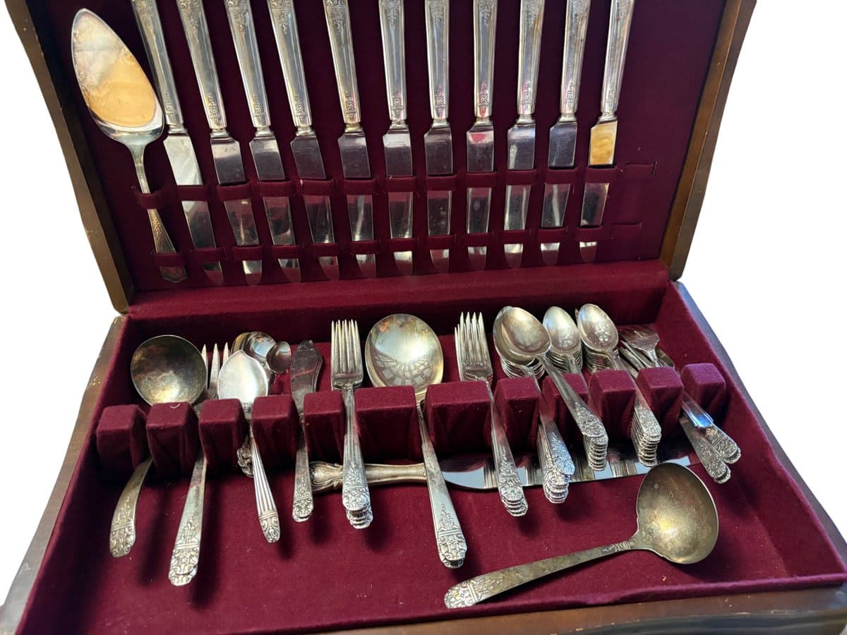Silver-Plated Flatware Set in Wooden Case
