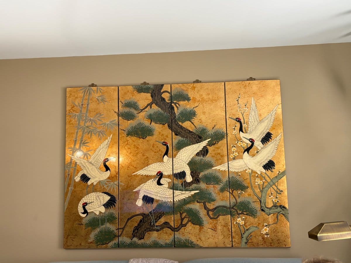 4 Panel Art Gold & Green Cranes - photo 1