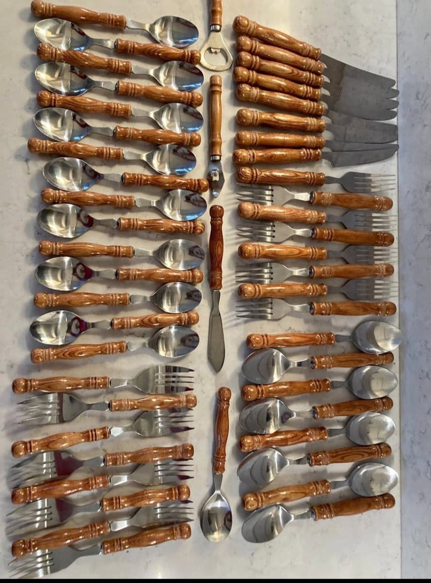 Vintage Wood-Handle Stainless Steel Flatware Set - photo 1