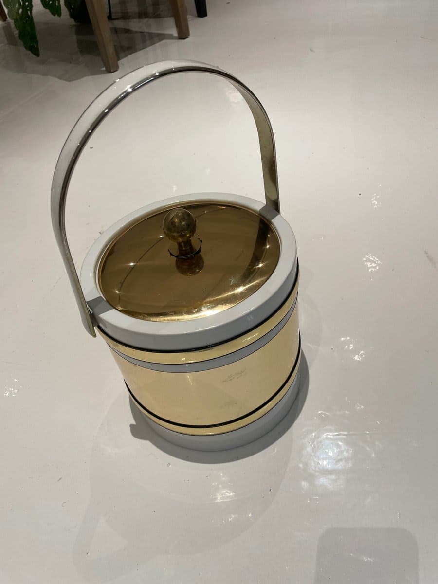 Vintage Morgan Gold & White Ice Bucket with Lid - photo 1