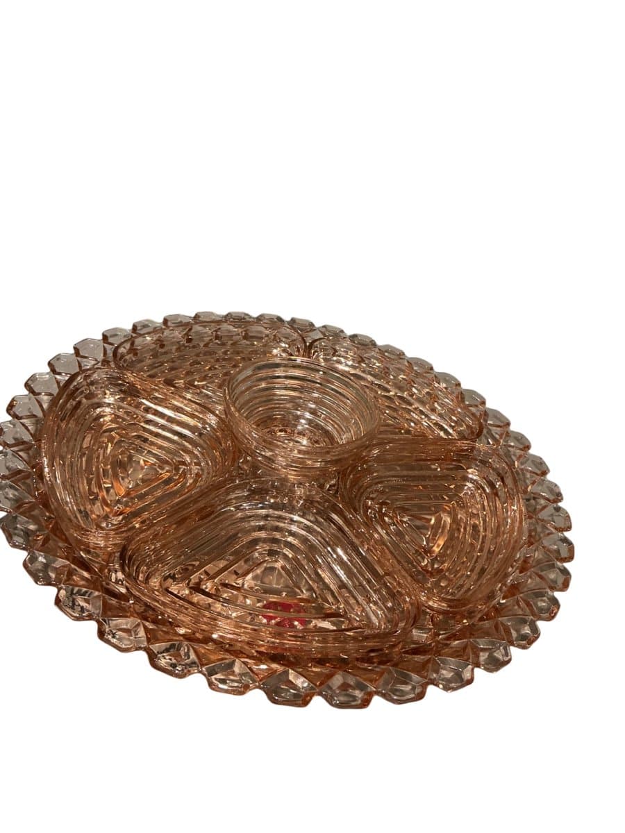 Pink Depression Glass Oval Relish Tray with Candle Cup - photo 1