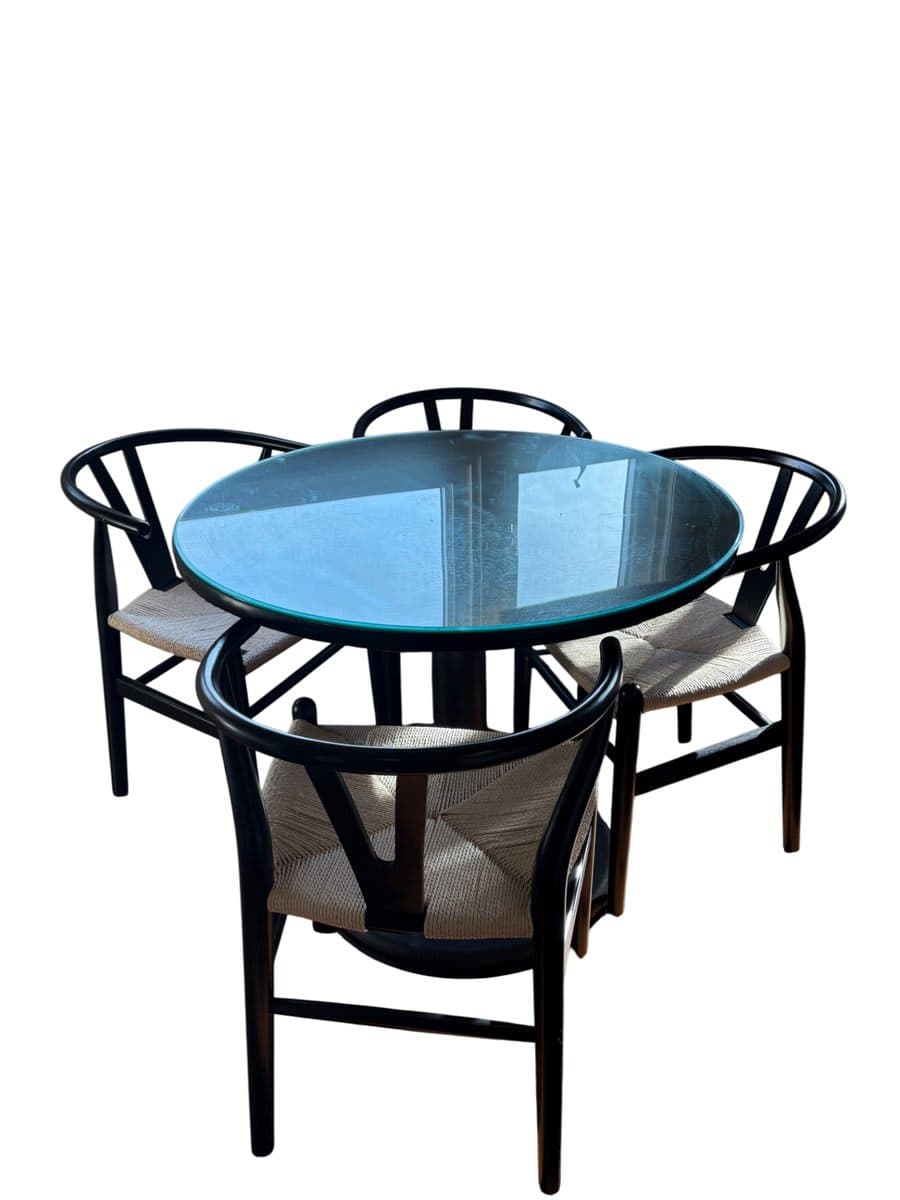 Mid-Century Modern-Style Round Glass Top Dining Set with Wishbone Chairs