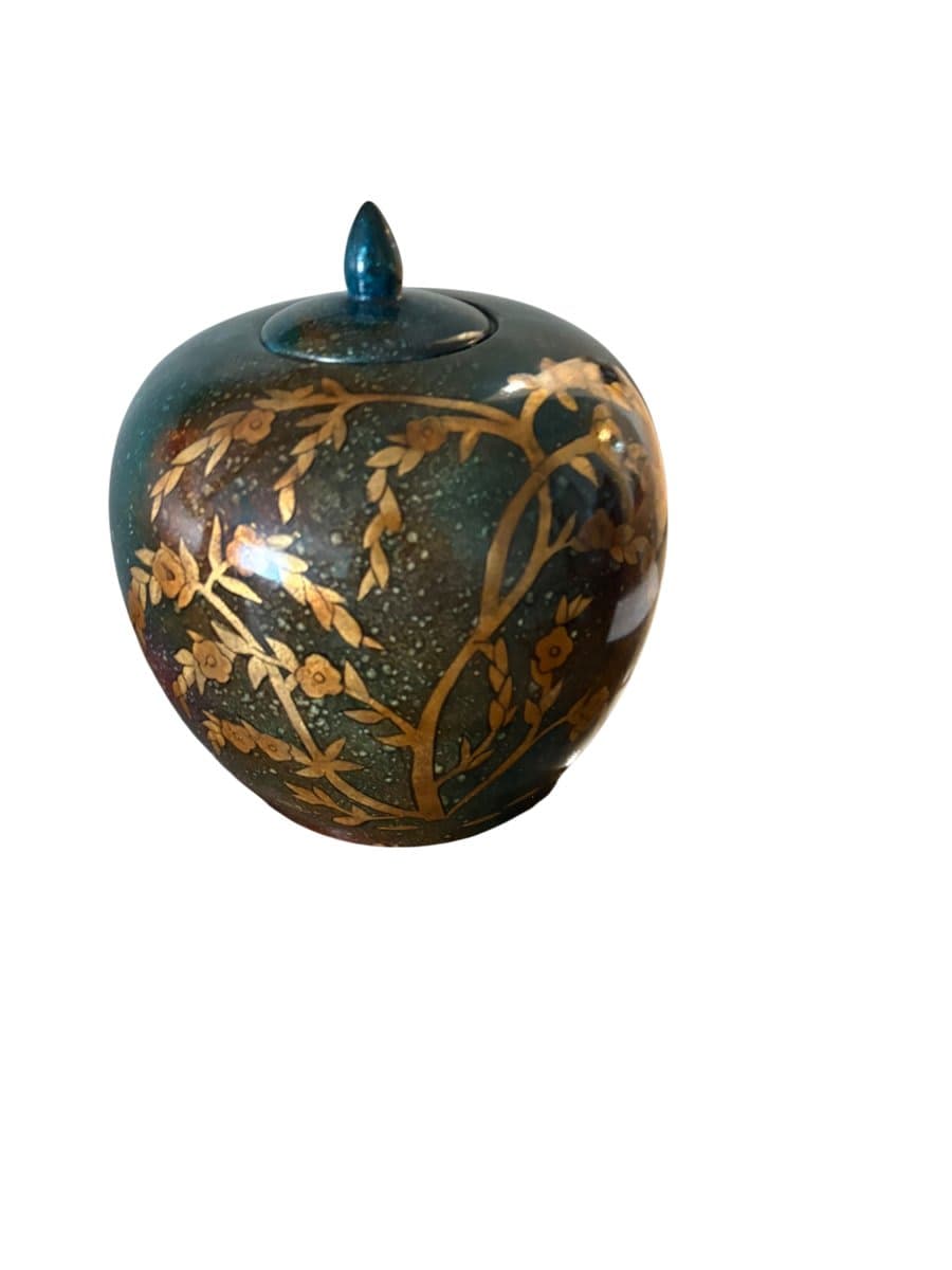 Decorative Pot Dark green with golden floral patterns