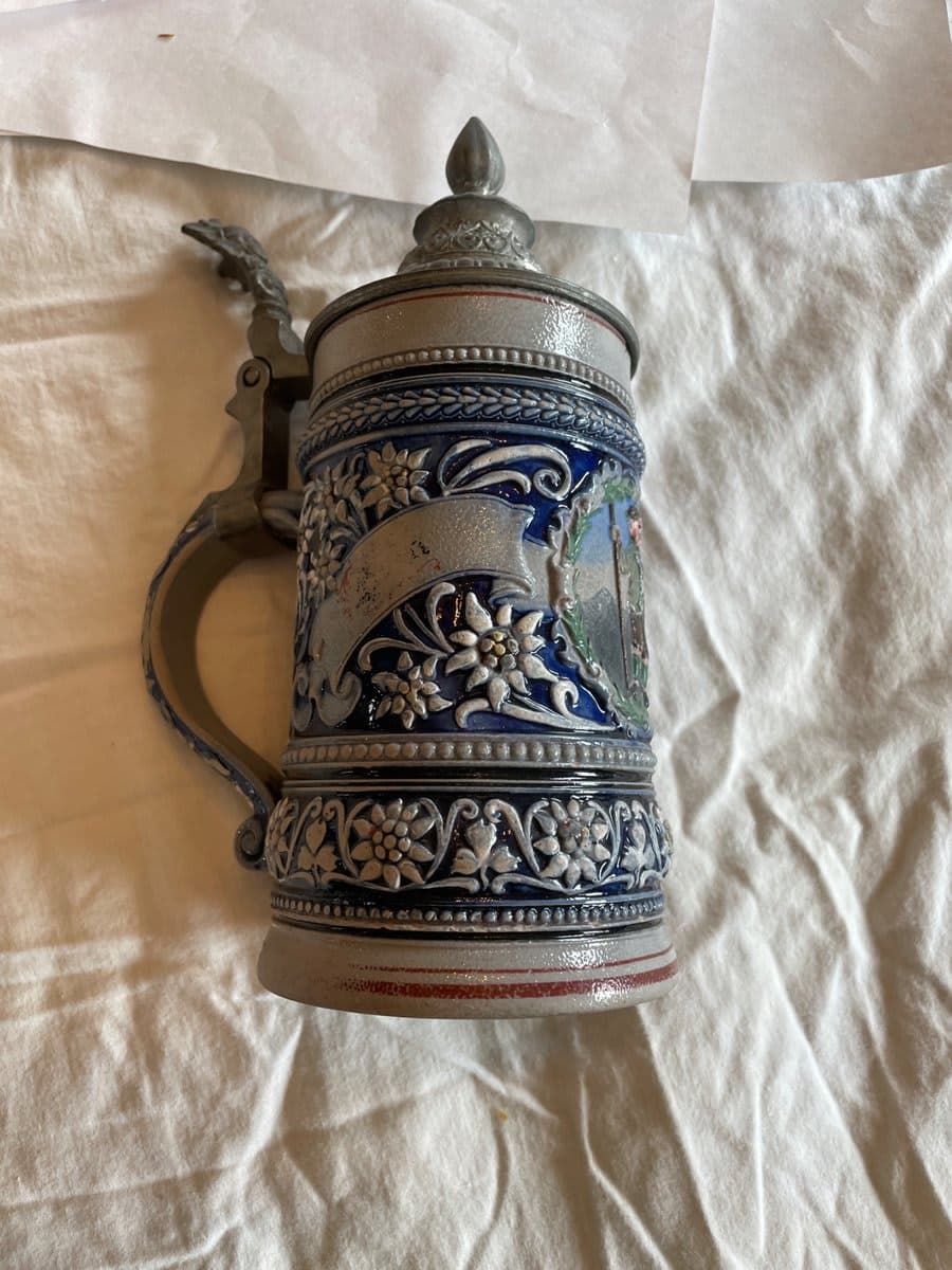 German Stoneware Beer Stein with Pewter Lid - photo 1