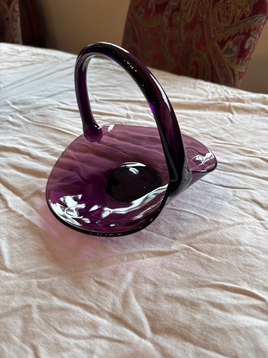 Amethyst Purple Art Glass Basket with Handle