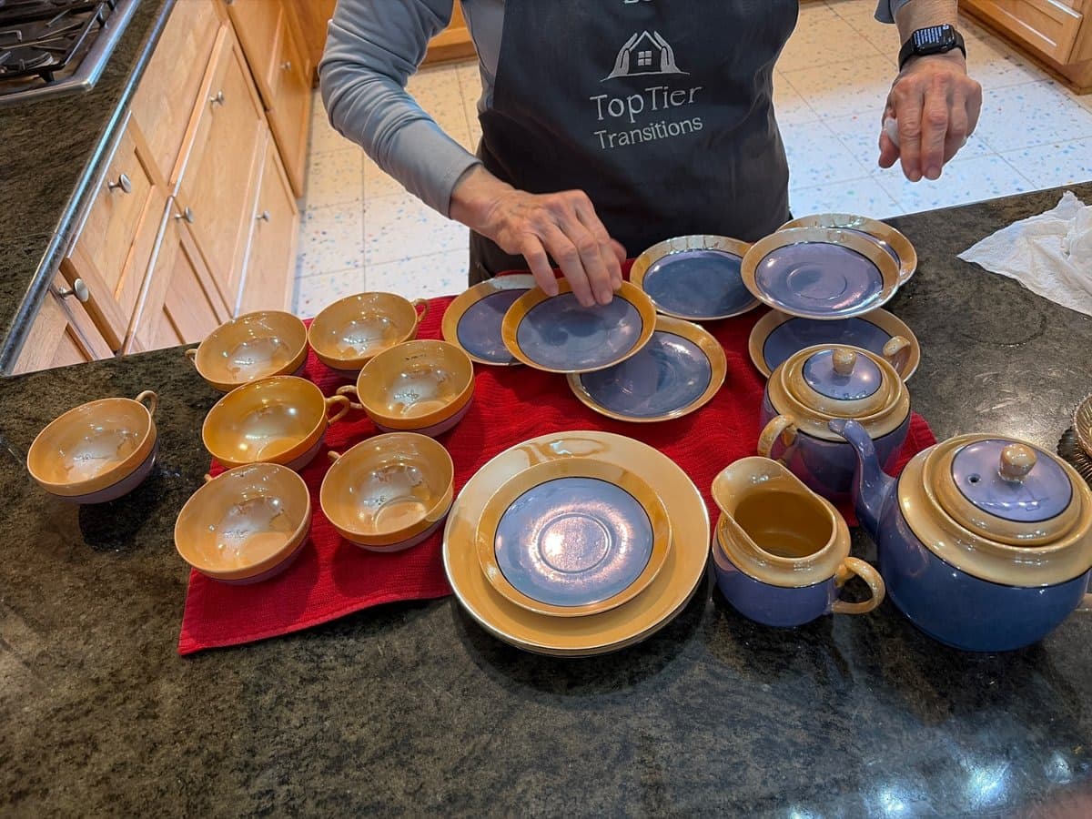 Tea set - blue and peach luster set