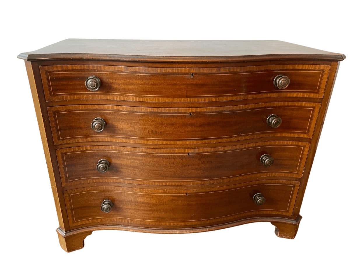 Antique Mahogany Serpentine Chest of Drawers with Satinwood Inlay