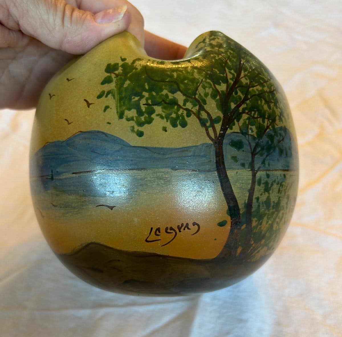 Legras French Art Glass Vase with Landscape Scene