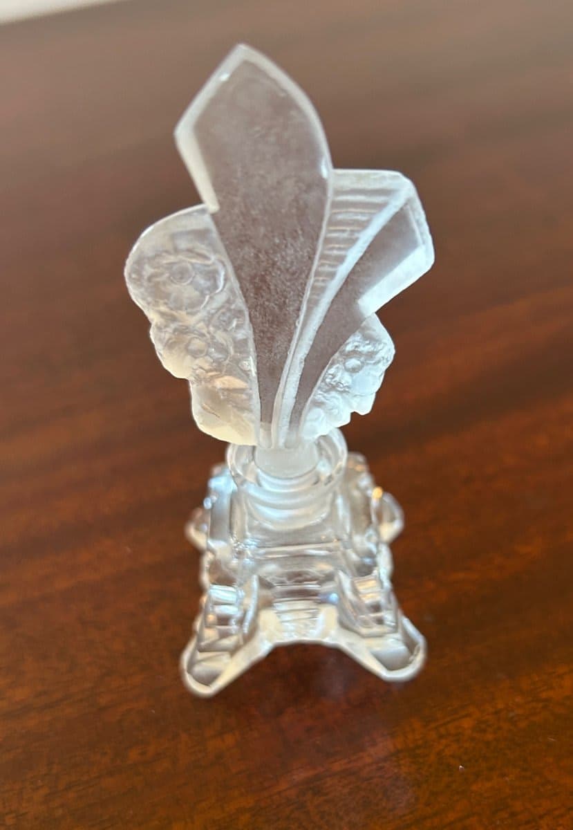 Art Deco Crystal Perfume Bottle with Frosted Fleur-de-Lis Stopper - photo 1