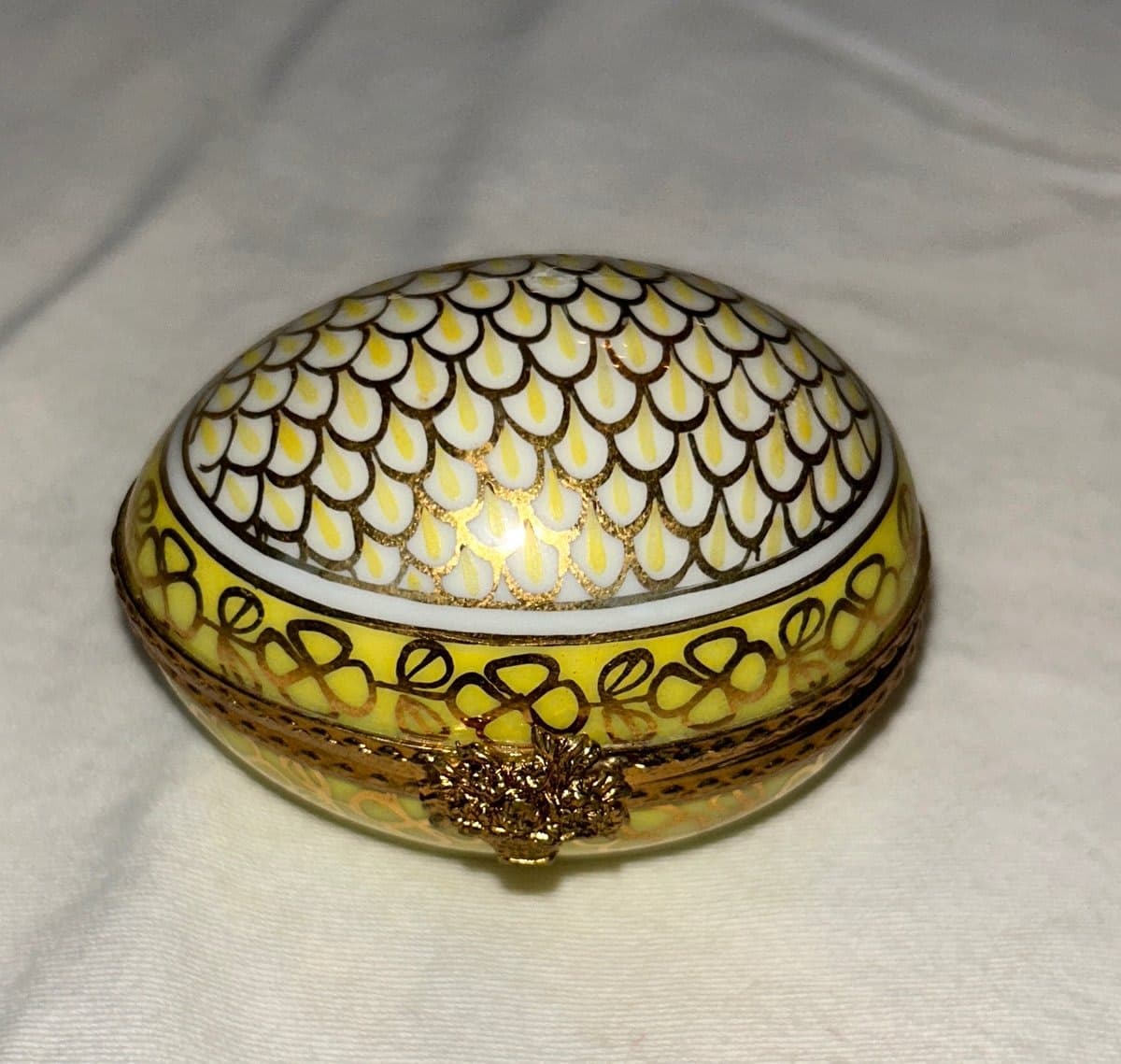 Limoges Porcelain Egg-Shaped Trinket Box, Yellow & Gold