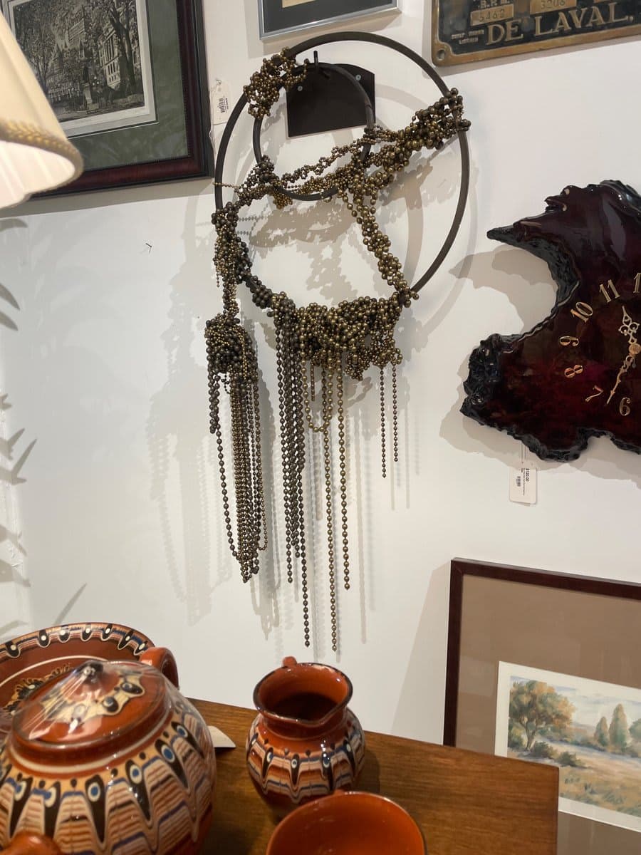 Bohemian Metal Hoop Wall Art with Bronze Beaded Chains