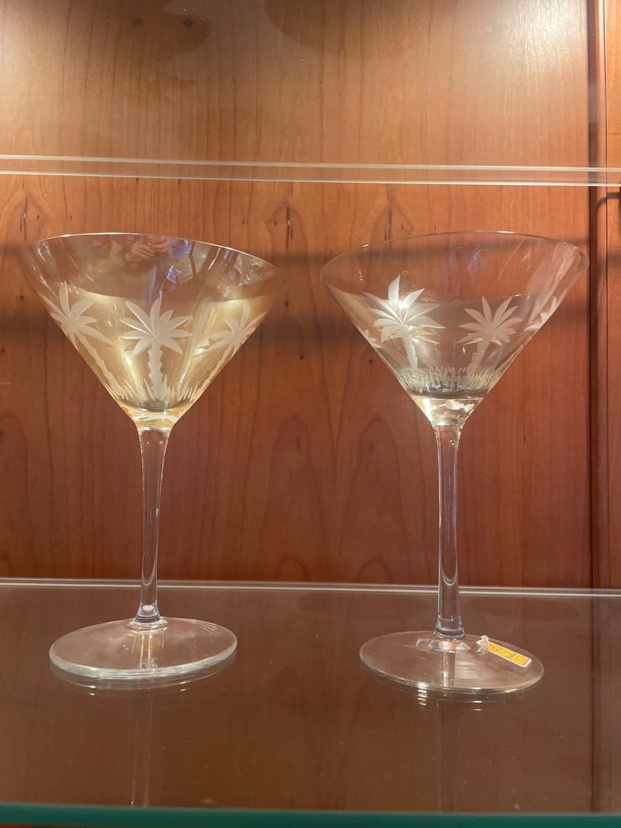Etched Crystal Palm Tree Martini Glasses (Set of 2) - photo 1