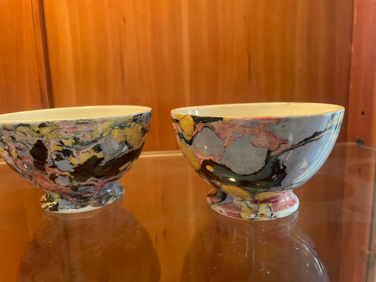 Pair of Marbled Ceramic Footed Bowls - photo 1