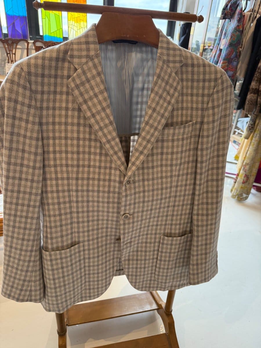 Men's Tan & Gray Gingham Check Sport Coat Blazer 40/42R - photo 1