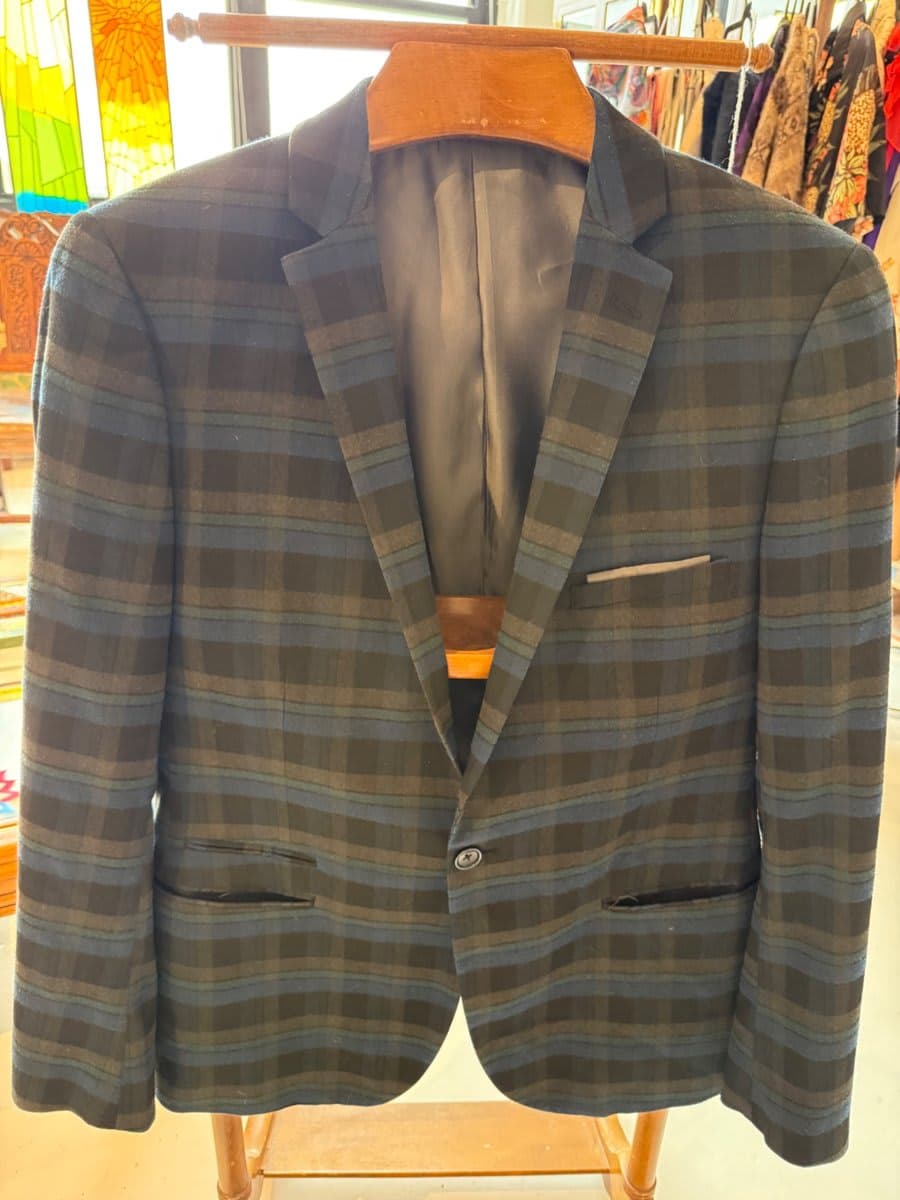 Men's Plaid Wool Blend Sport Coat Blazer (40/42 Slim)