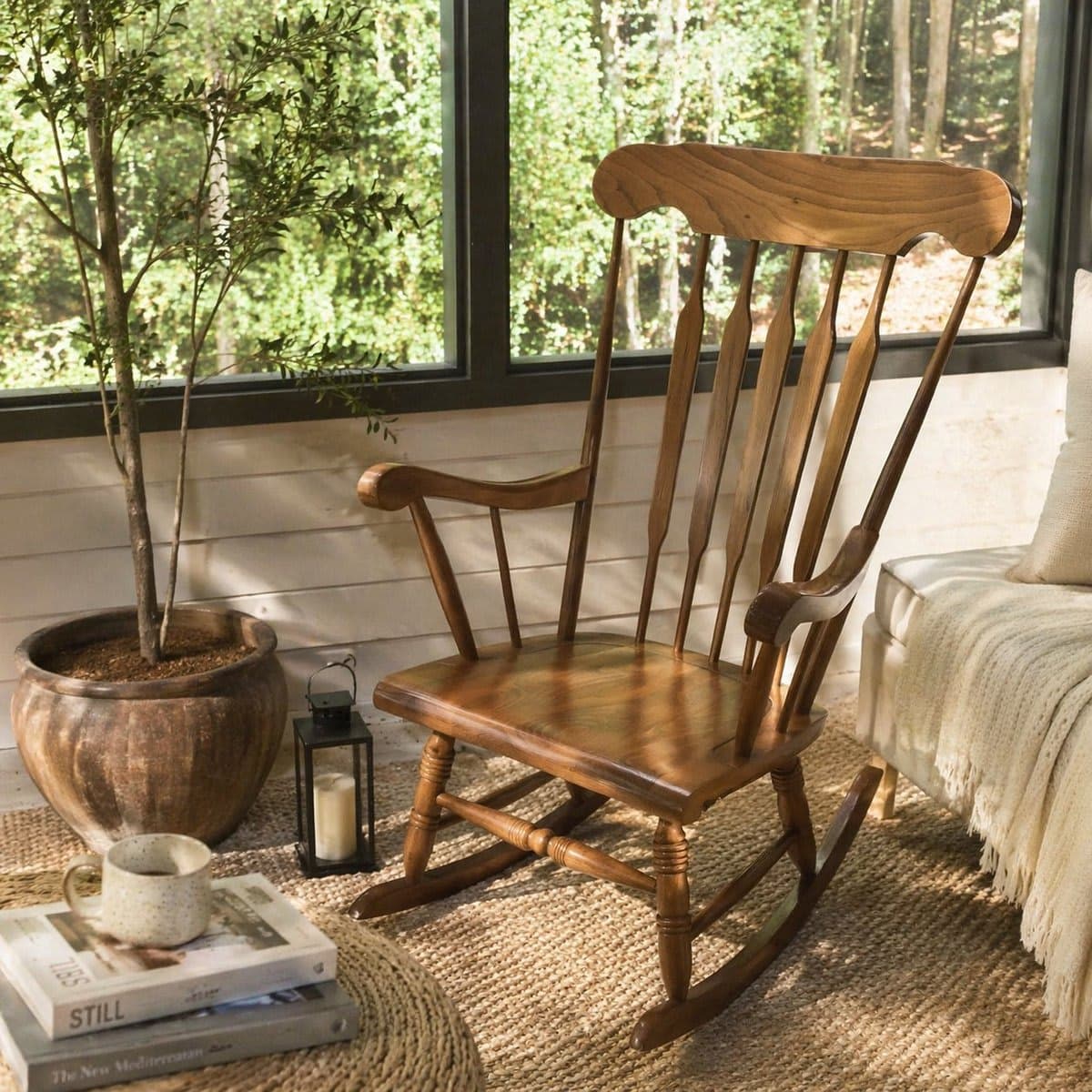 Vintage Solid Wood Arrow-Back Rocking Chair