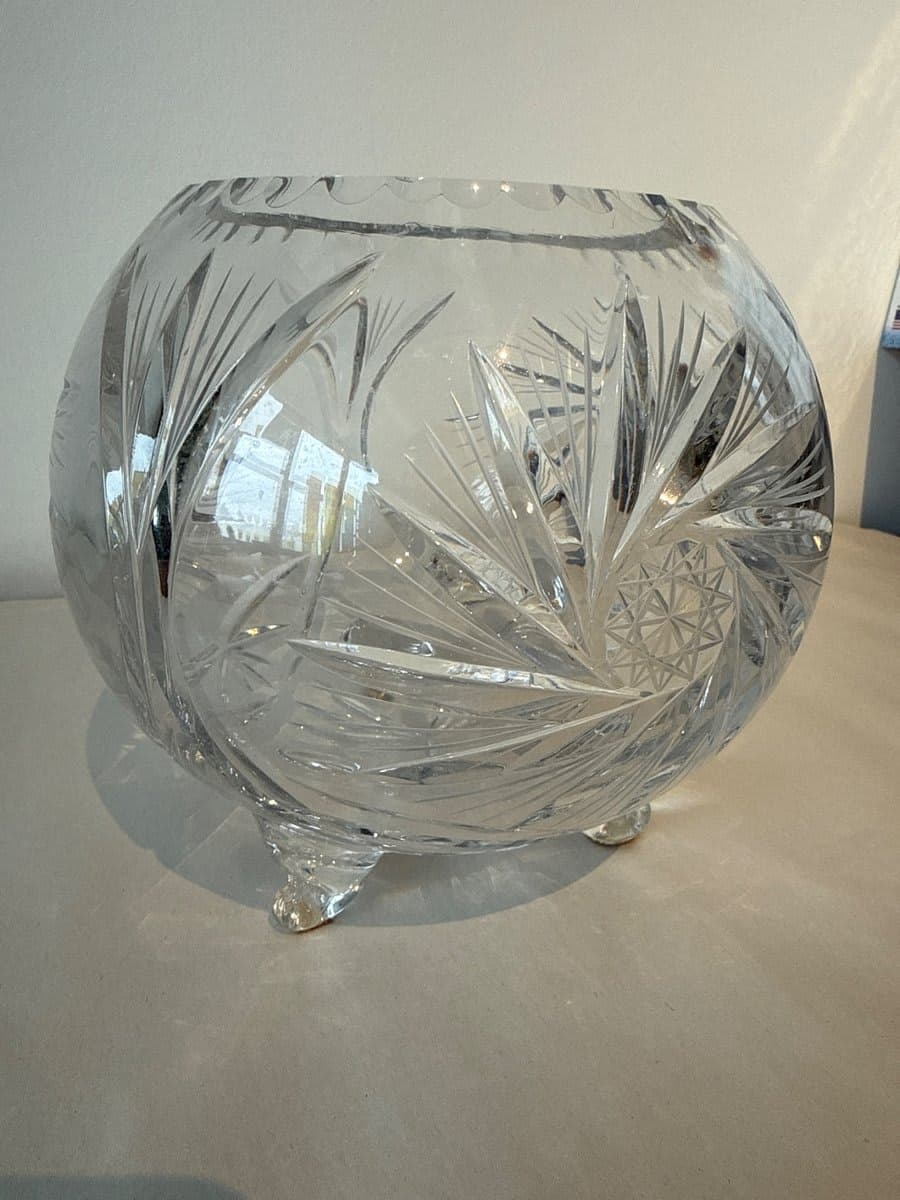 Vintage Cut Crystal Rose Bowl with Pinwheel & Fan Pattern - photo 1