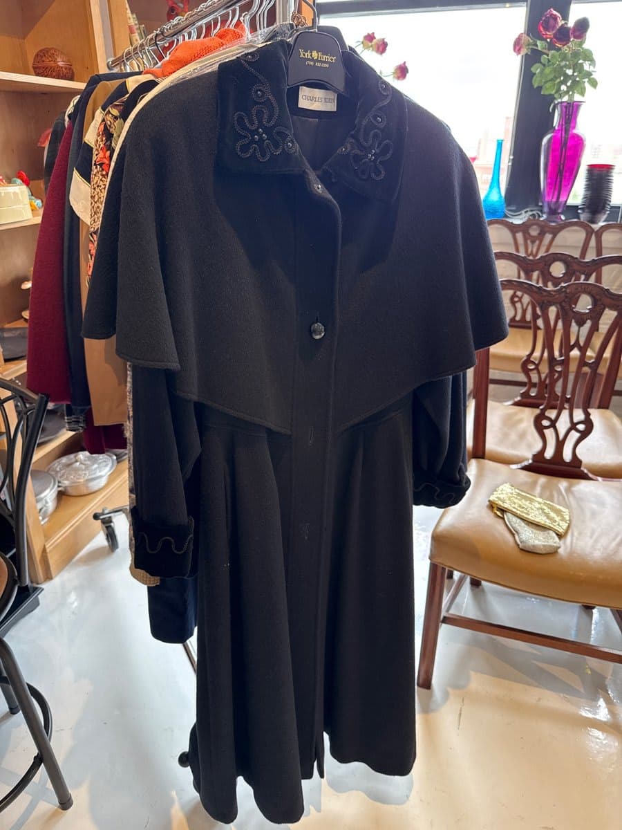 Charles Klein - Vintage Wool Cape Coat with Beaded Collar