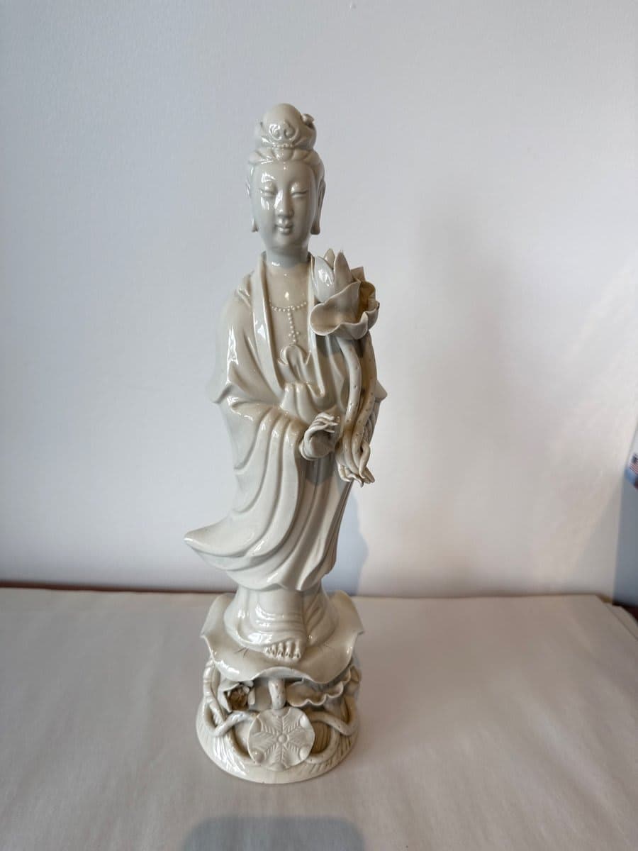 Blanc de Chine Guanyin Porcelain Figurine with Lotus