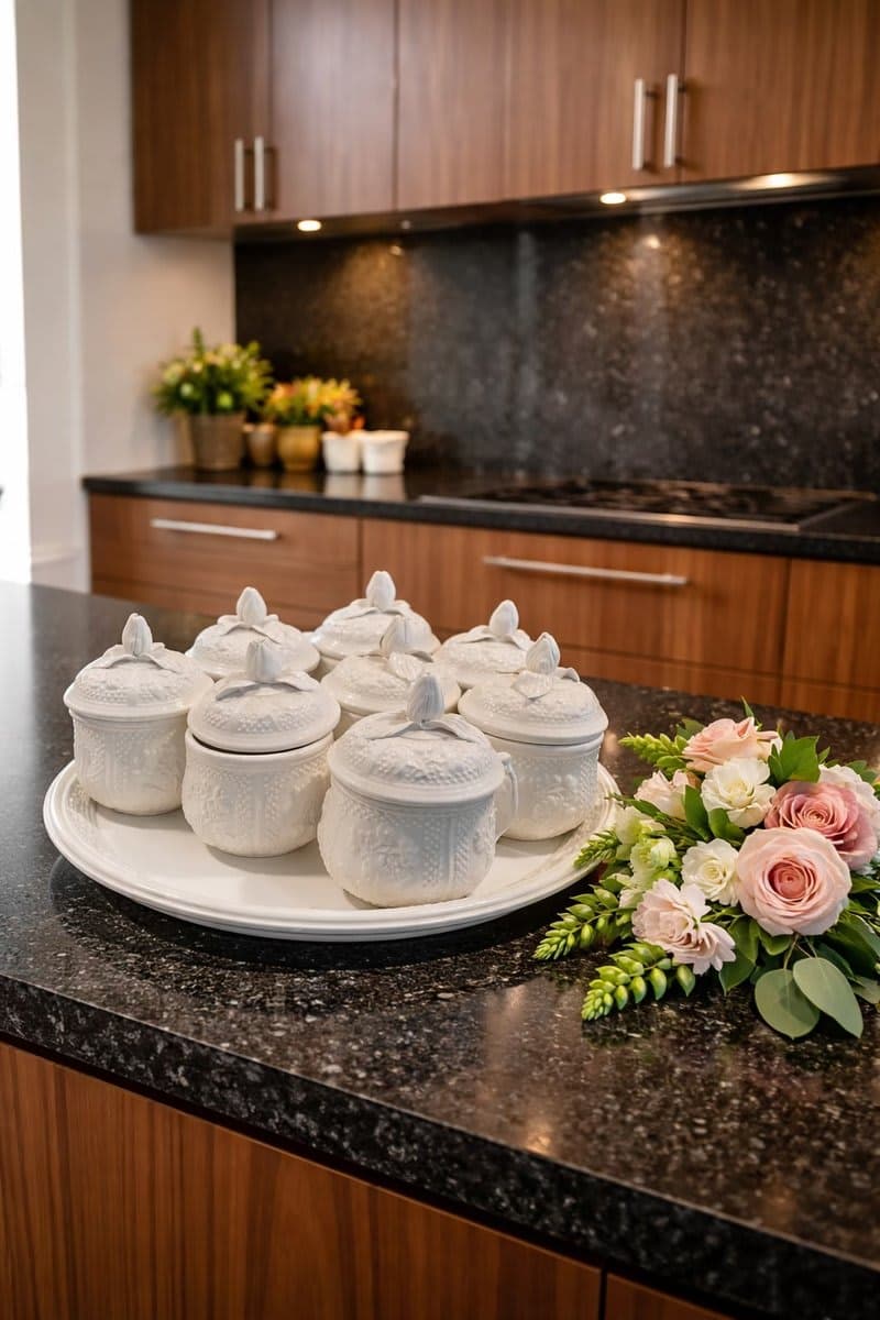 White Porcelain Lidded Pot Set with Tray — 7 Pieces - photo 1