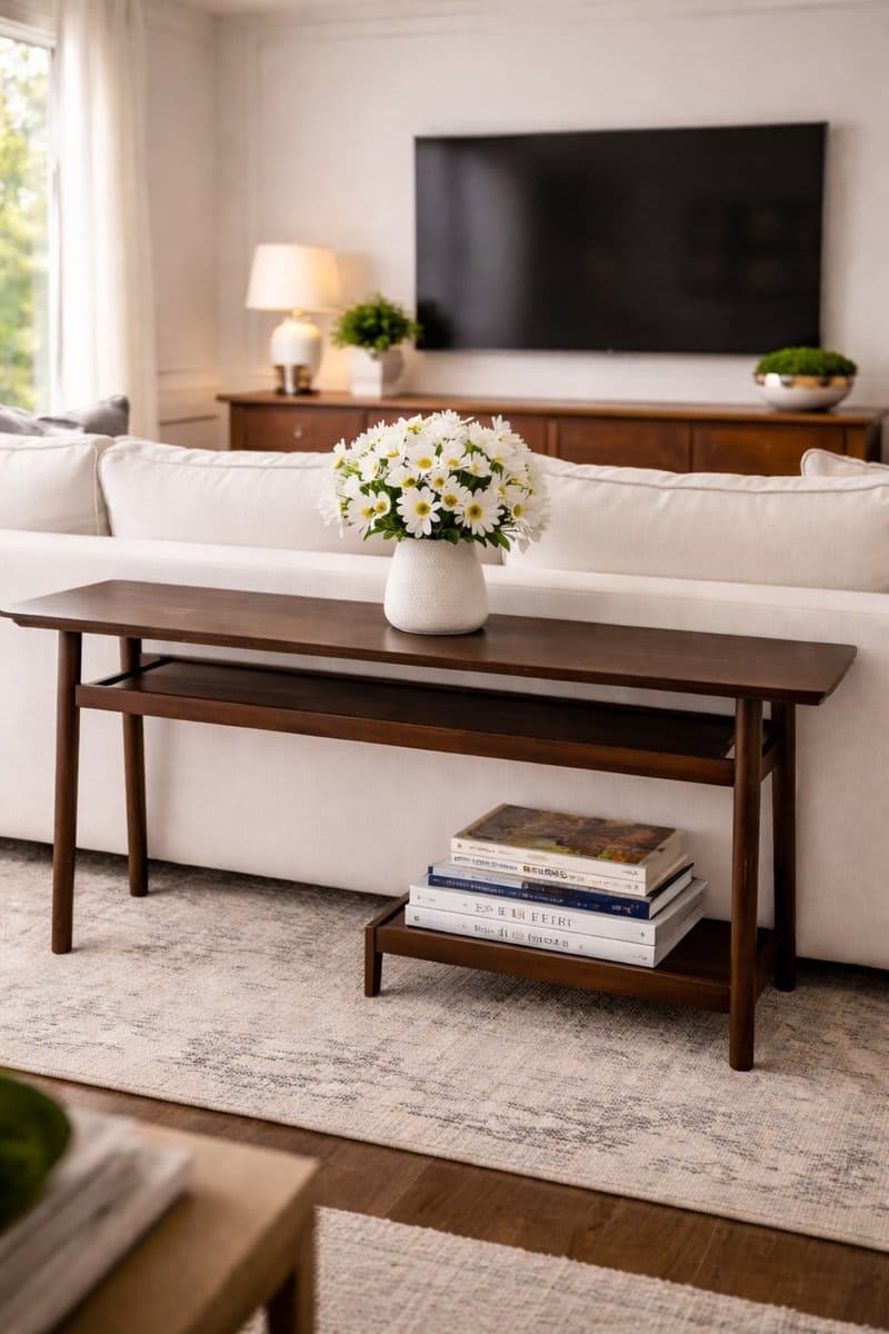 Mid-Century Modern Walnut Console/Sofa Table with Lower Shelf