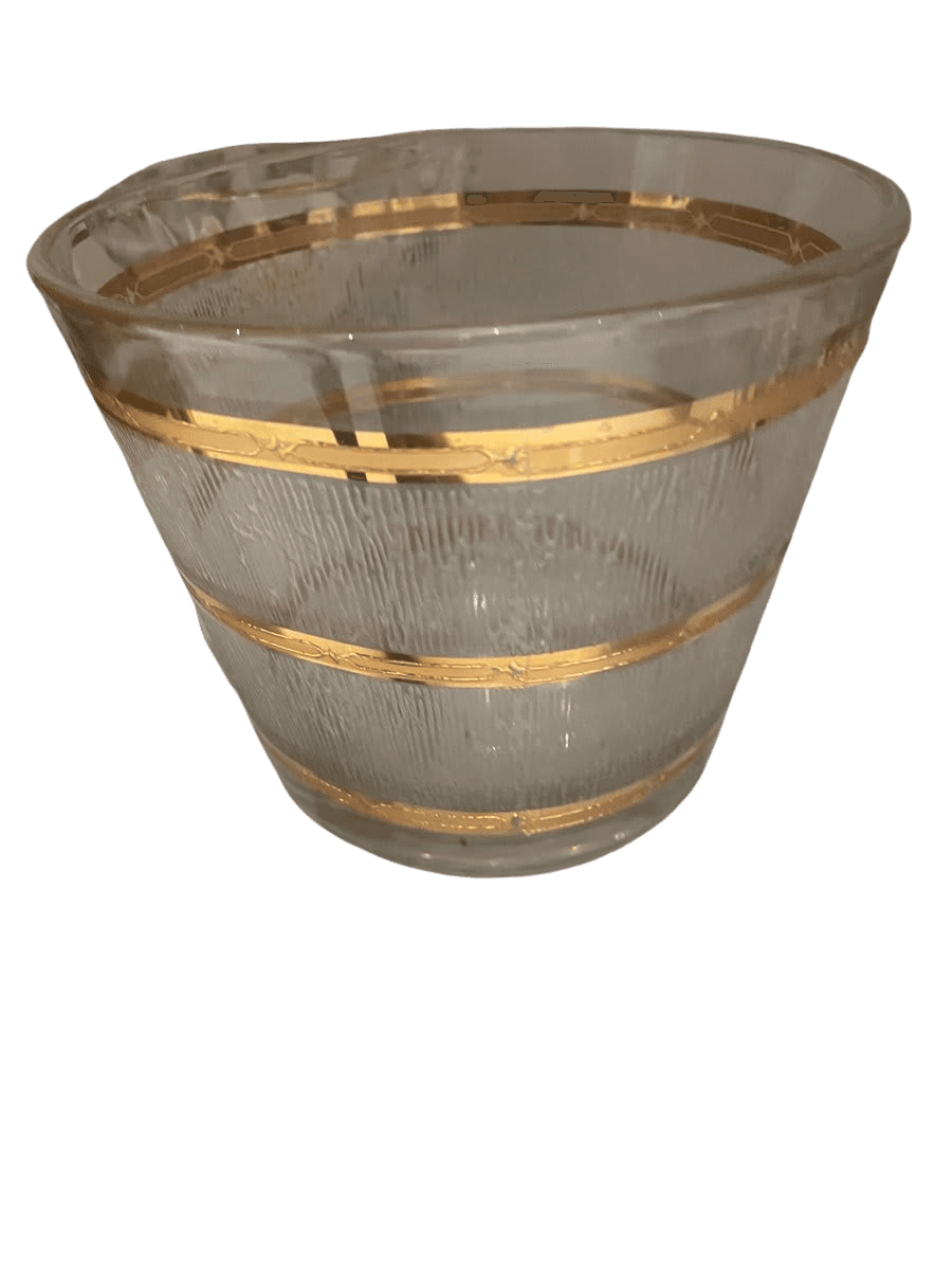 Vintage Gold Band Glass Ice Bucket with Textured Body