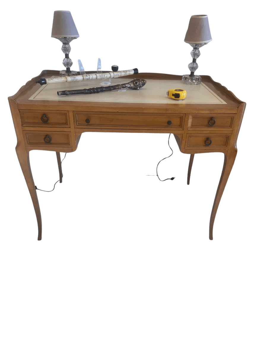 French Provincial Louis XV Style Writing Desk with Leather Top
