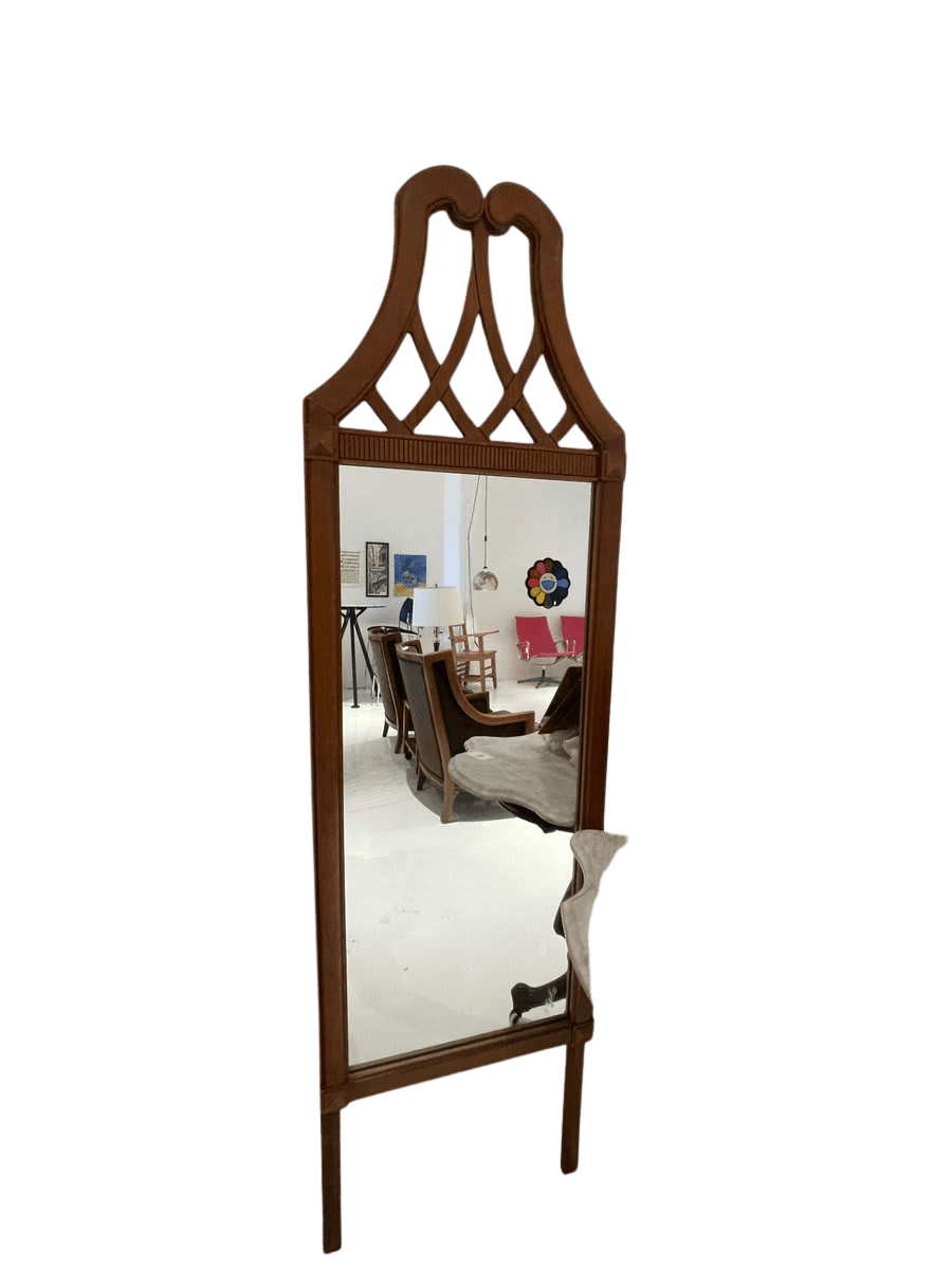 Chinoiserie Style Tall Wall Mirror with Carved Wood Frame