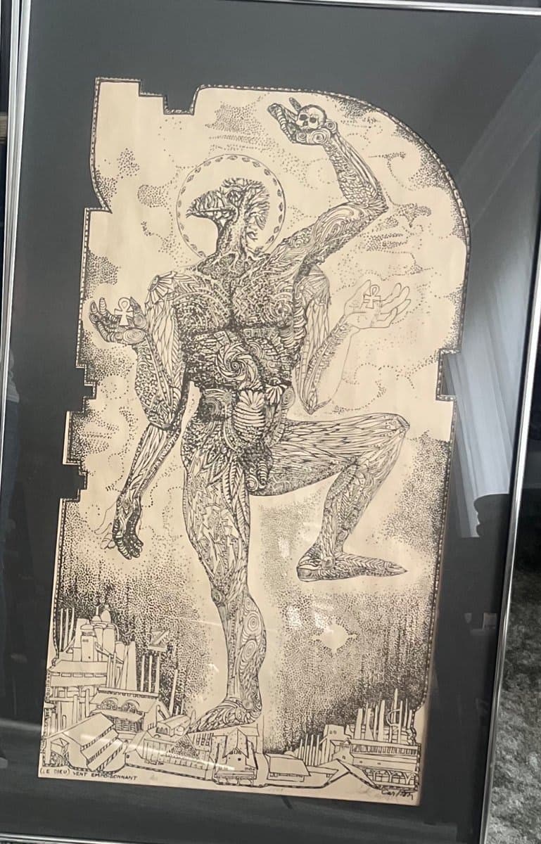 Jack Carlton 1969 Framed Pen & Ink Drawing 'Le Dieu Vent Empoisonnant' Signed Original Art