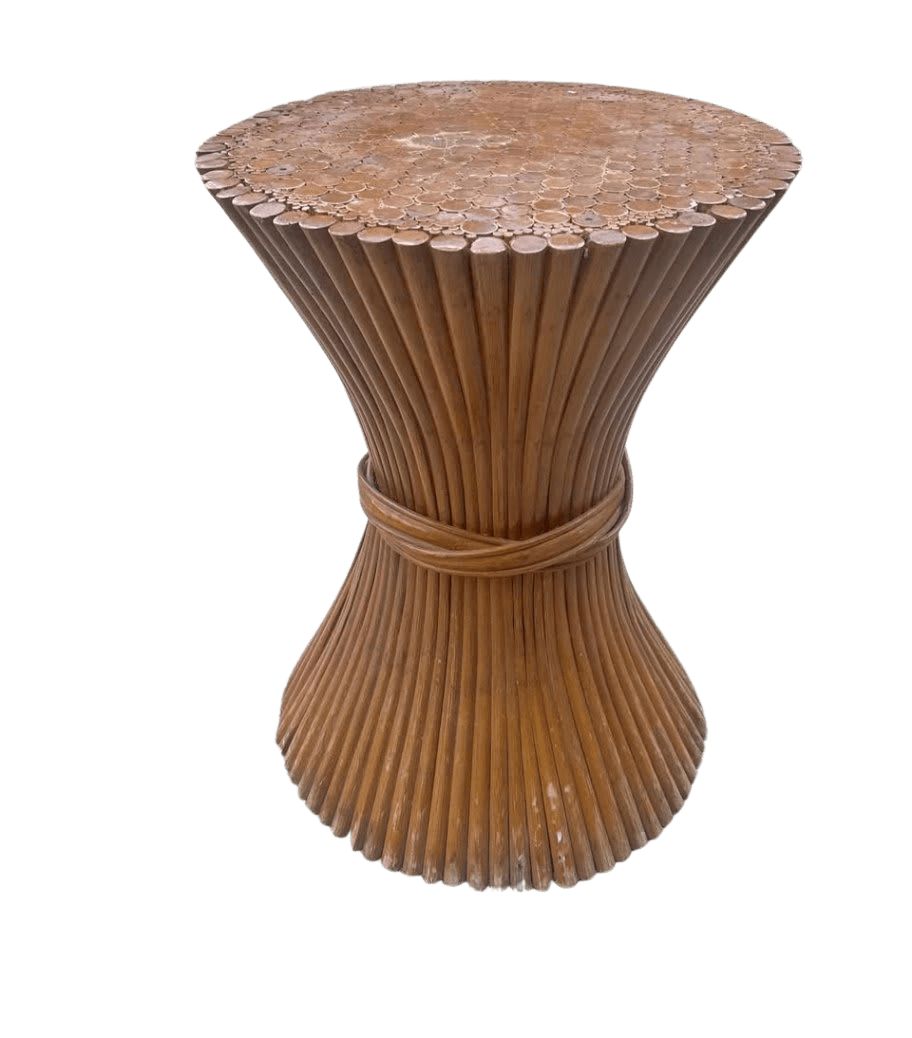 Vintage McGuire-Style Rattan Sheaf of Wheat Pedestal Table