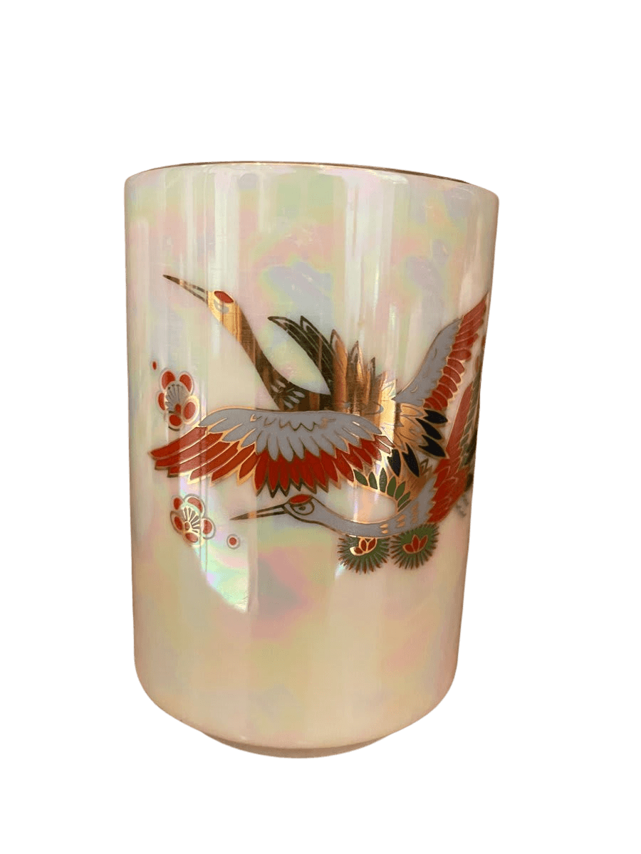 Japanese Lusterware Yunomi Tea Cup with Crane Motif