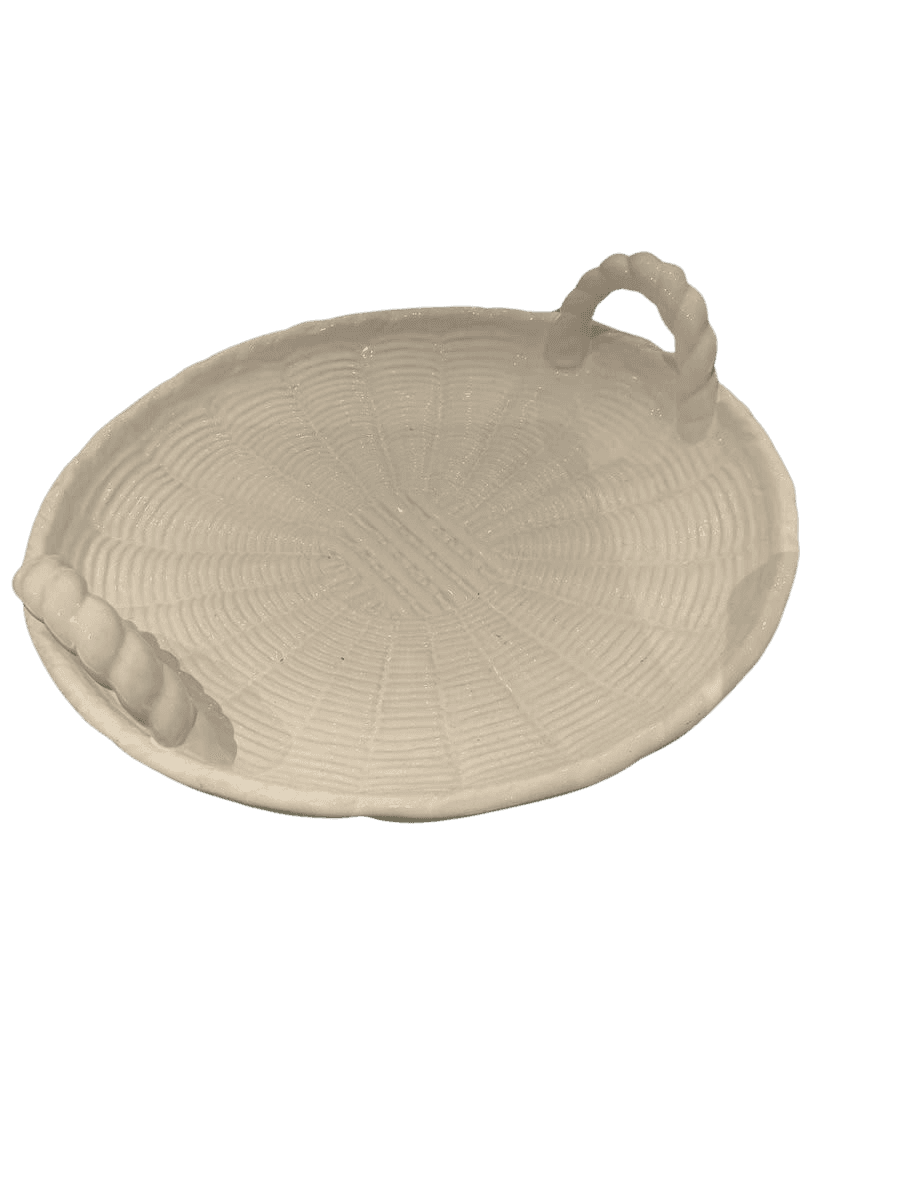 White Ceramic Wicker-Pattern Serving Platter with Handles