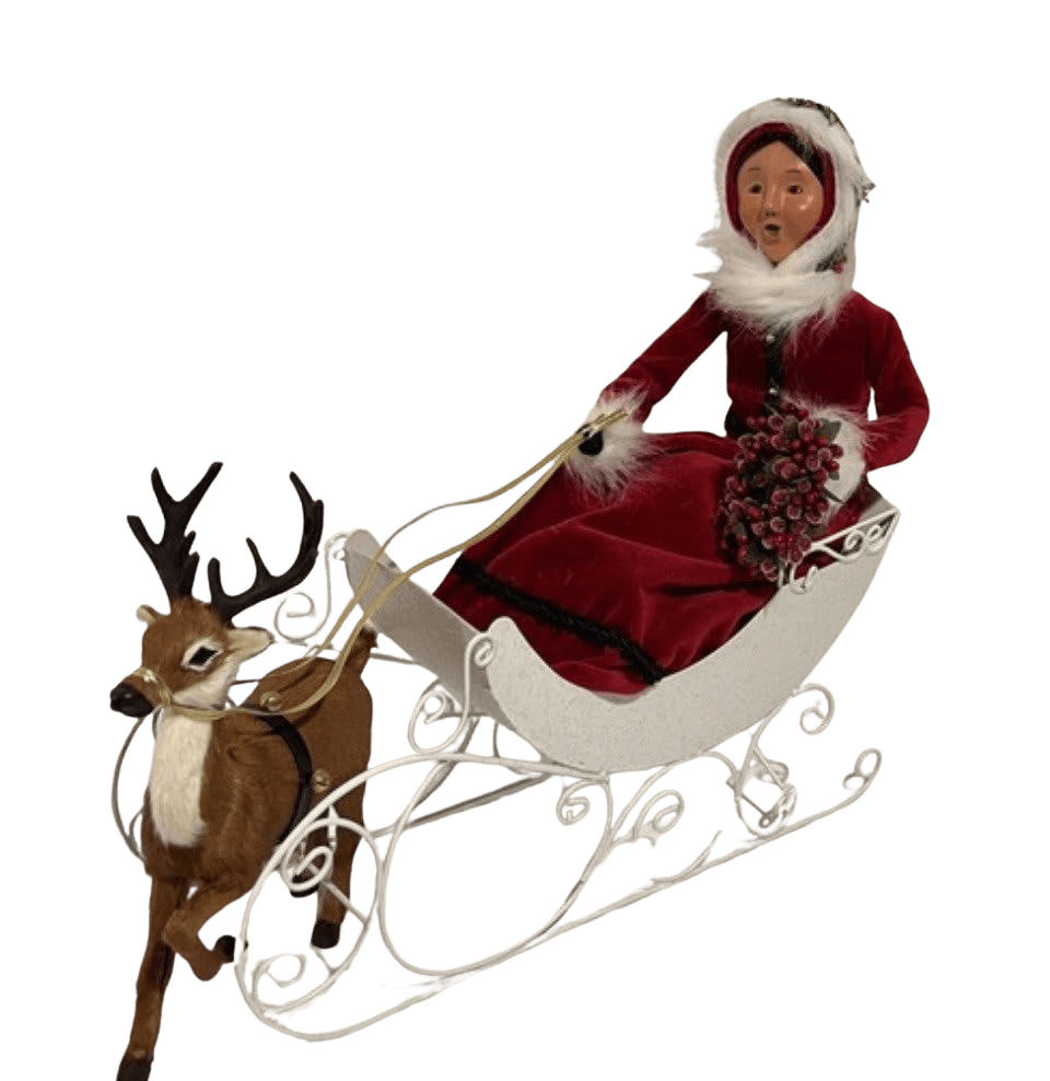 Byers' Choice Caroler Mrs. Claus in White Sleigh with Reindeer - photo 1