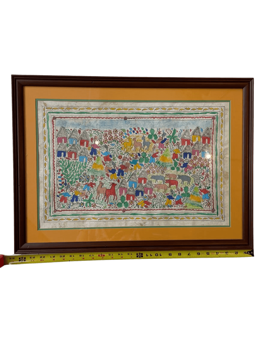 Framed Folk Art Painting - Village Scene - photo 1