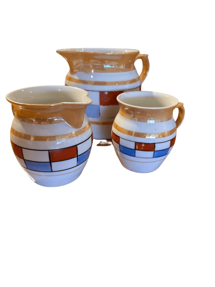 Art Deco Porcelain Pitcher Set with Mondrian-Style Geometric Décor (3 Pieces) - photo 1