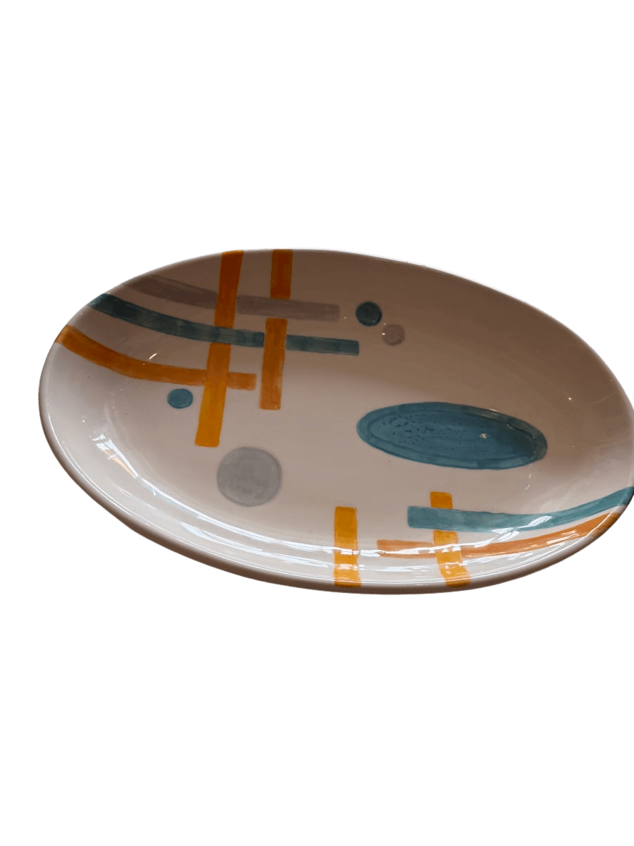 Mid-Century Modern Abstract Geometric Oval Ceramic Platter - photo 1