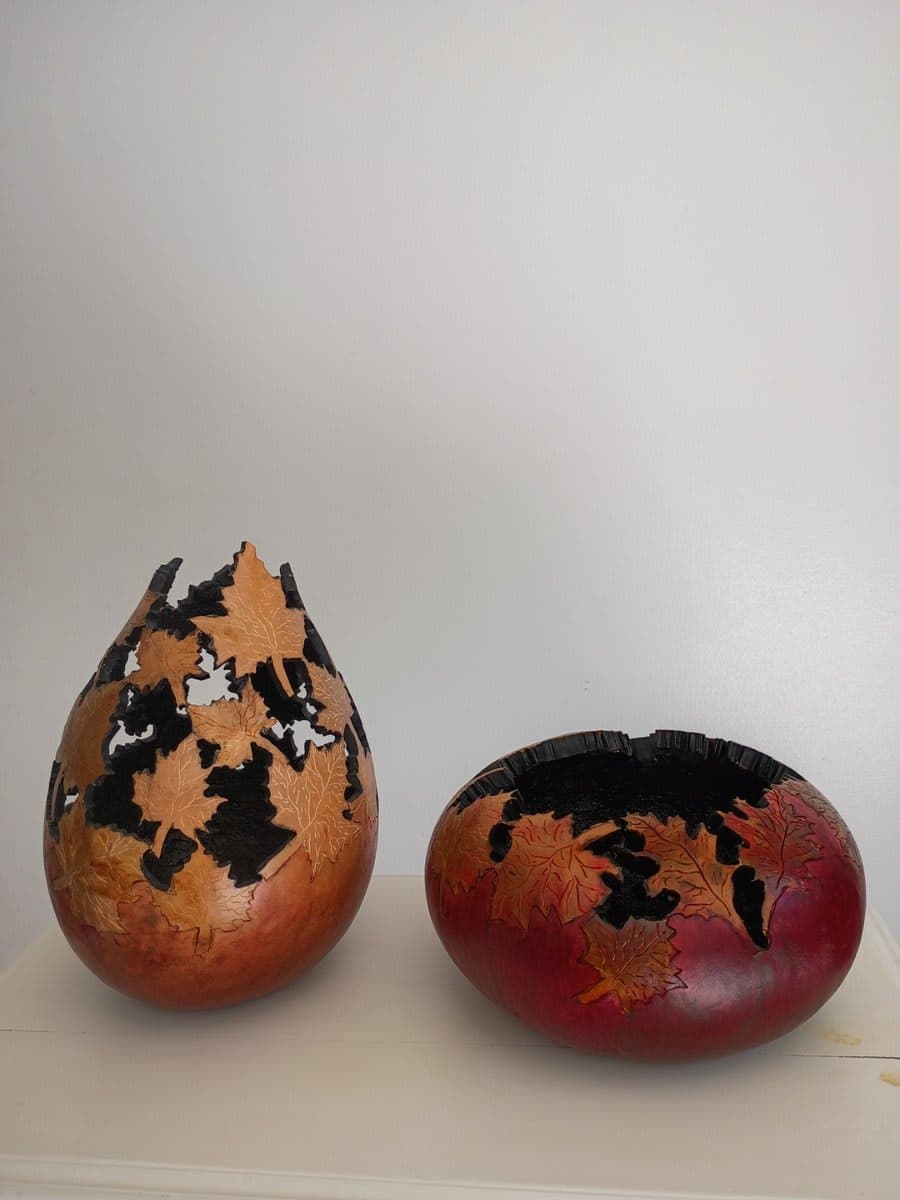 Hand-Carved Decorative Gourd Art Set (2 Pieces) - photo 1