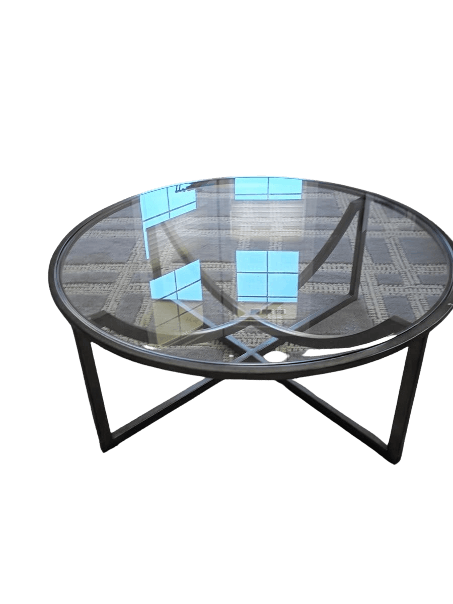 Round Glass Top Coffee Table with Metal X-Base - photo 1