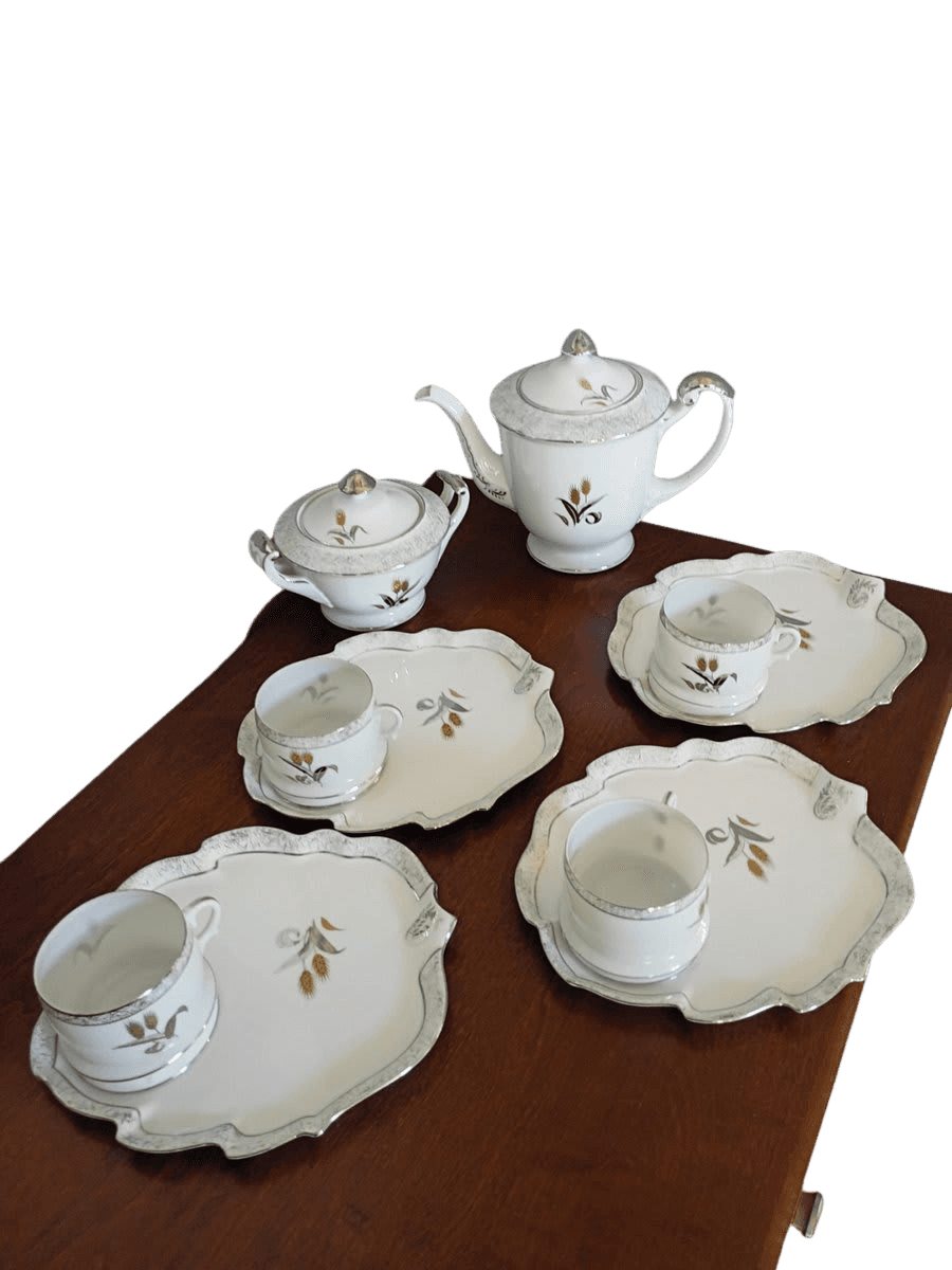 Vintage Porcelain Tea Set with Gold Wheat Motif - photo 1