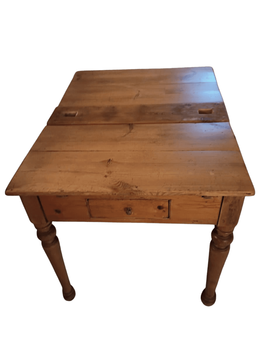 Antique Pine Farm Table with Drawer and 4 - 1870s French wicker chairs - photo 1