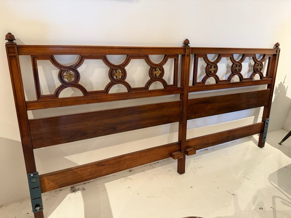 Ornate MMC Carved Wood Bed Kind Headboard with Floral Medallions - photo 1