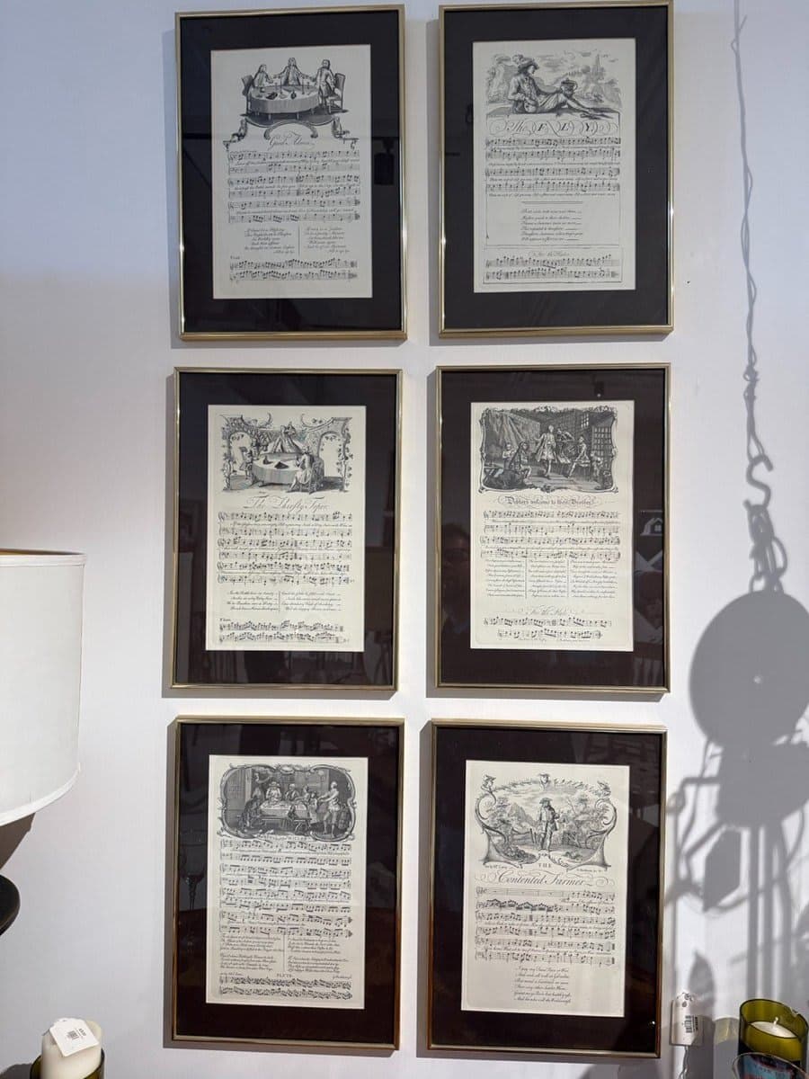 Set of 6 Antique English Sheet Music Broadside Prints, Framed - photo 1