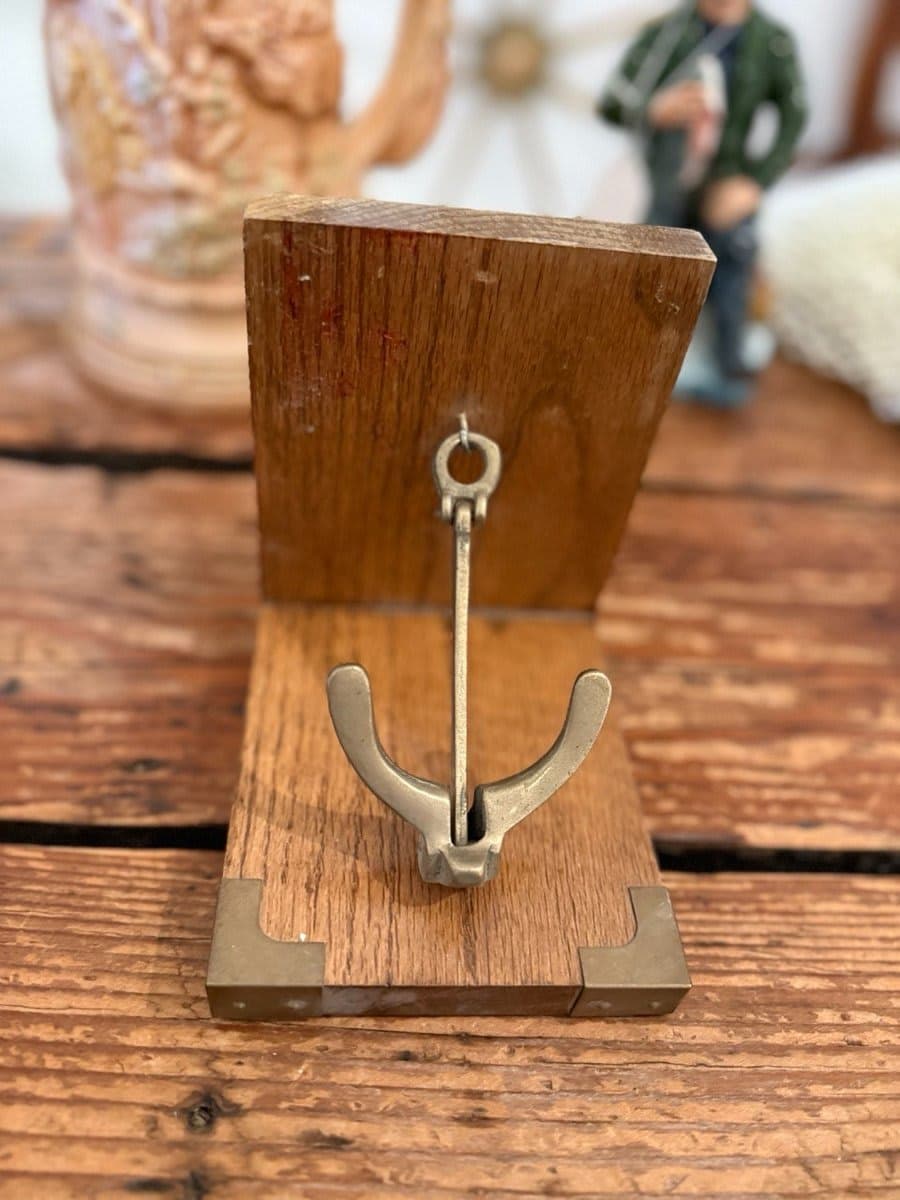 Brass Nautical Anchor on Wood Base Decorative Paperweight - photo 1