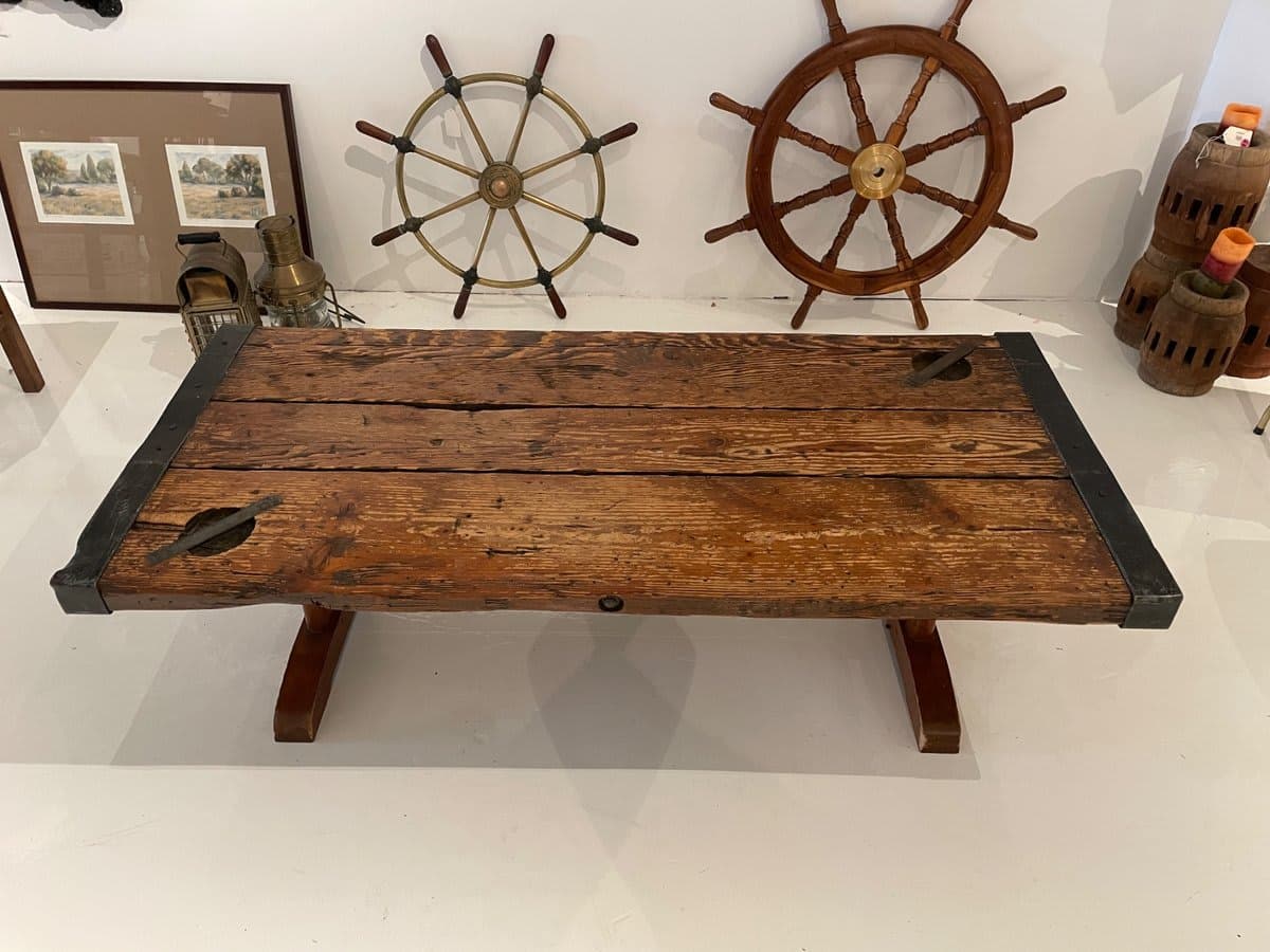 Antique Wooden Ship's Hatch Cover Coffee Table - photo 1