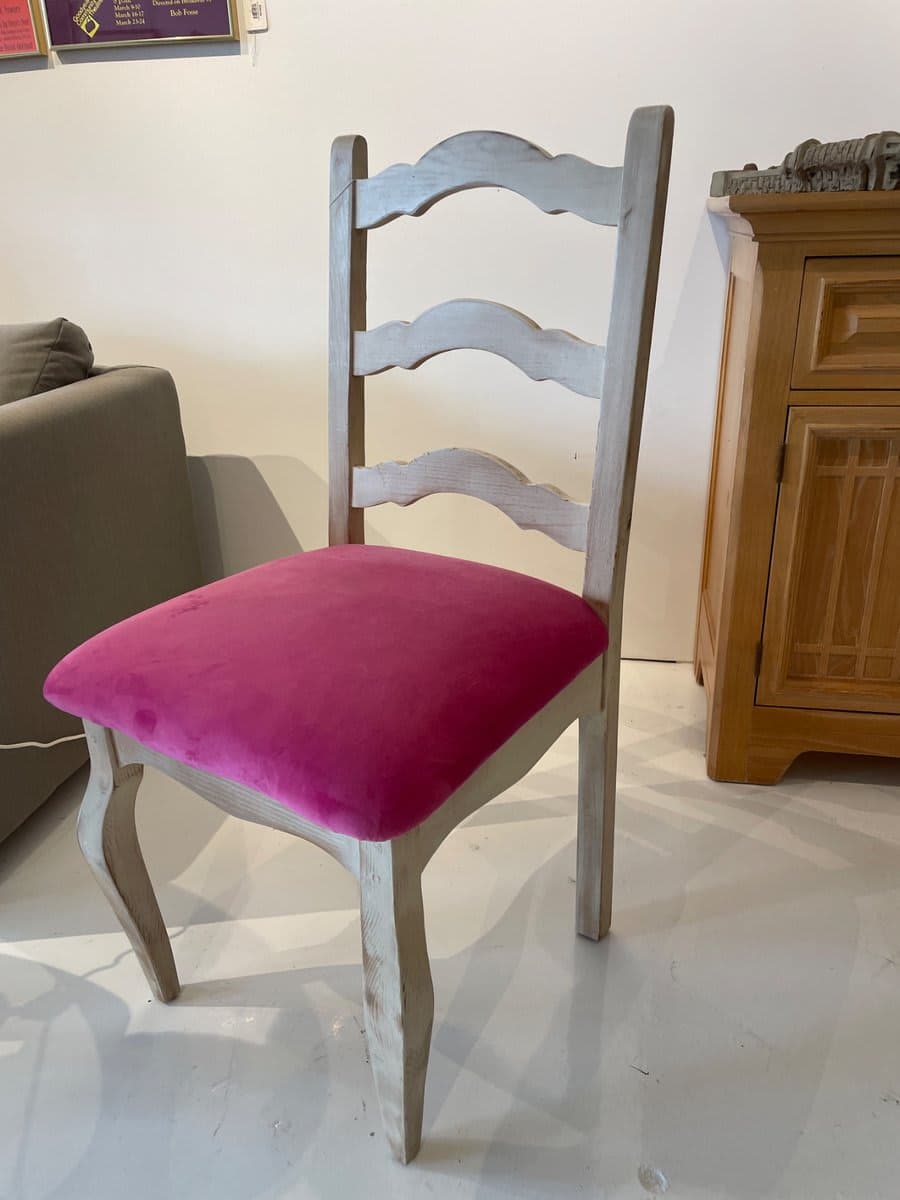 Ladder-Back Dining Chair with Hot Pink Velvet Seat - photo 1