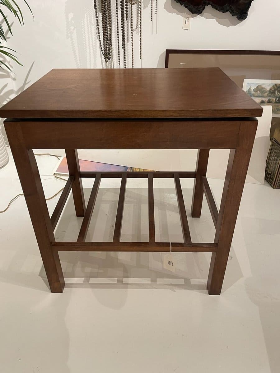 Mid-Century Walnut Side Table / TV Stand (Swivels) with Magazine Shelf - photo 1
