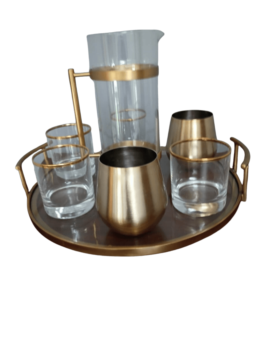 Gold-Tone Barware Set with Tray, Pitcher, Glasses & Stemless Cups - photo 1
