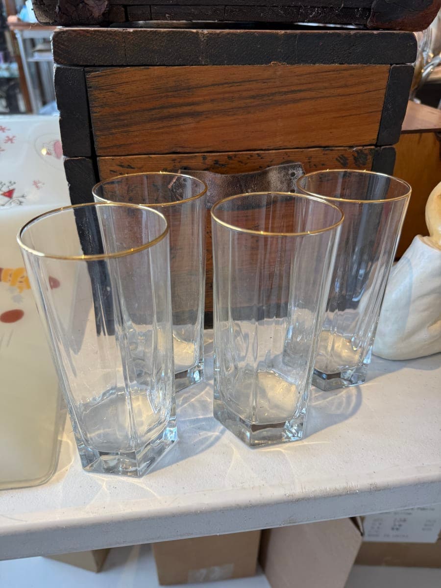 Gold Rim Crystal Highball Glasses Set of 4 - photo 1