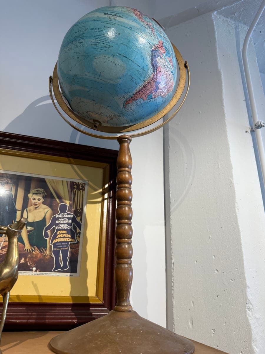 Vintage Replogle Floor Globe on Brass Pedestal Stand - photo 1